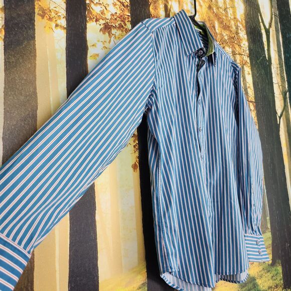 Robert Graham X Blue Striped Tailored Fit Long Sleeve Shirt Men's Size Large - Picture 3 of 10